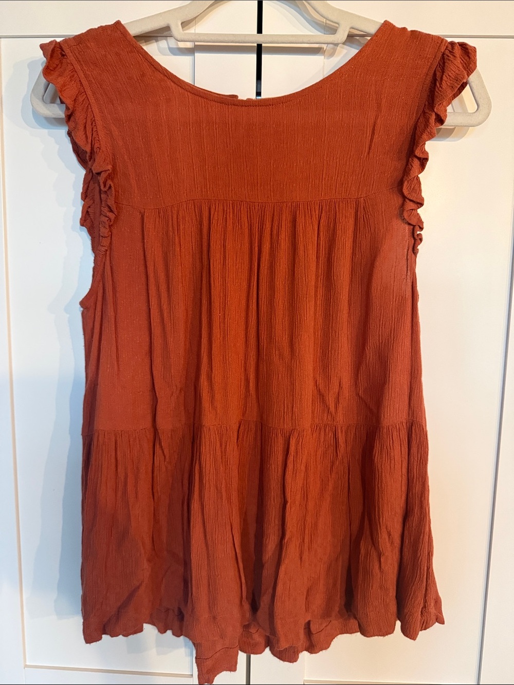American Eagle Outfitters Rust Orange Ruffle Sleeve Tiered Tunic